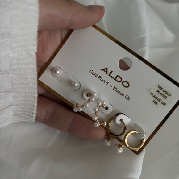 Aldo Gold Plated Pearl Earrings - Picture 2 of 3